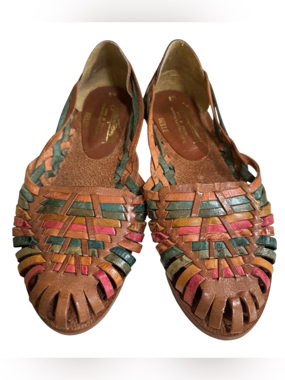 Egon von Furstenberg Belle Brown Multicolor Woven Leather Huarache Flats - 6